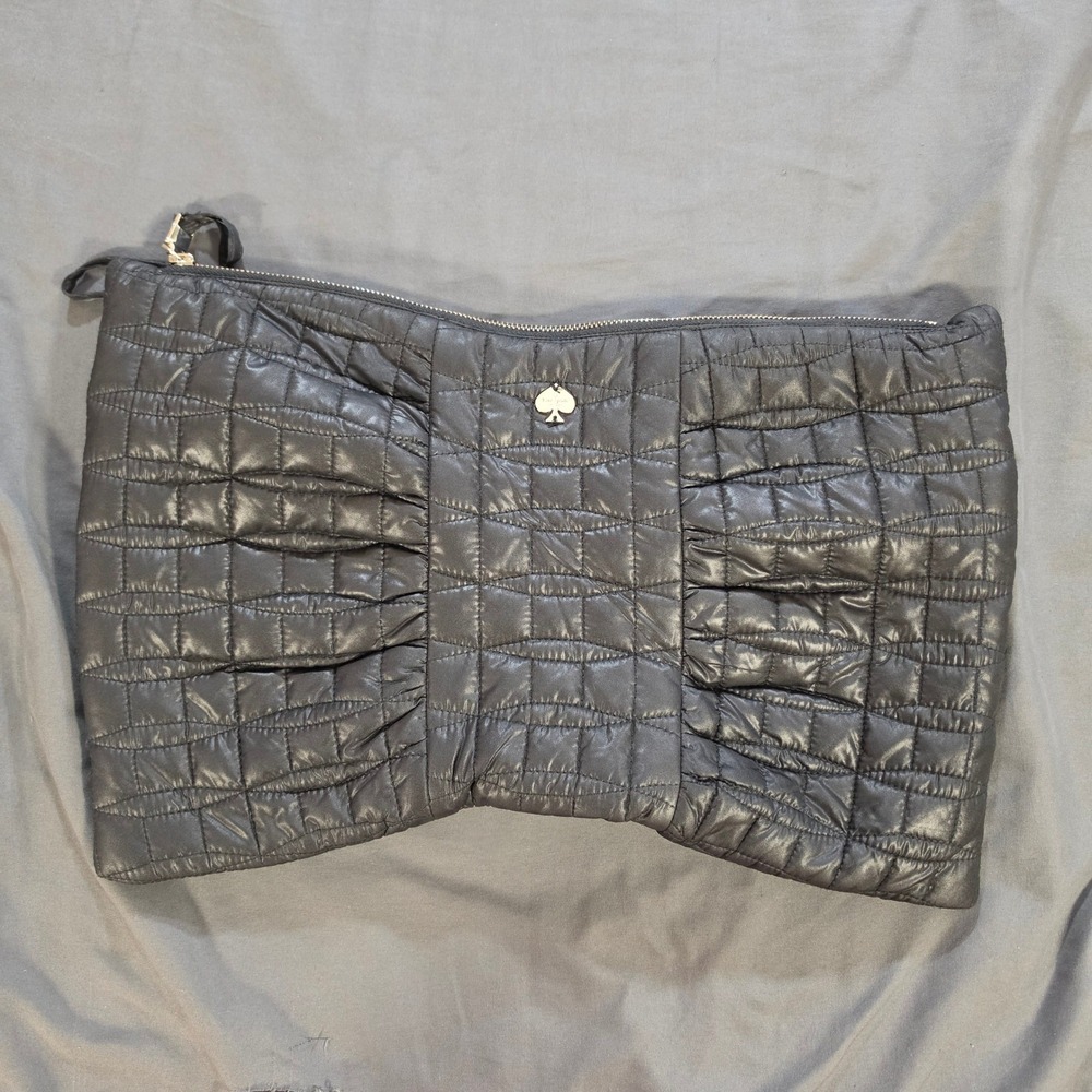 Kate Spade New York Quilted Puffer Clutch Bag Black Gold Spade Logo Zippered